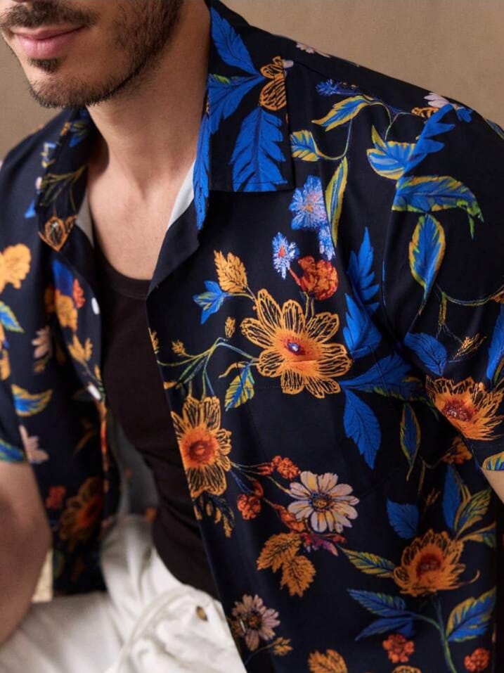 Uptown Funky Men's 3D Digital Floral Print Casual Short Sleeve Hawaiian Shirt